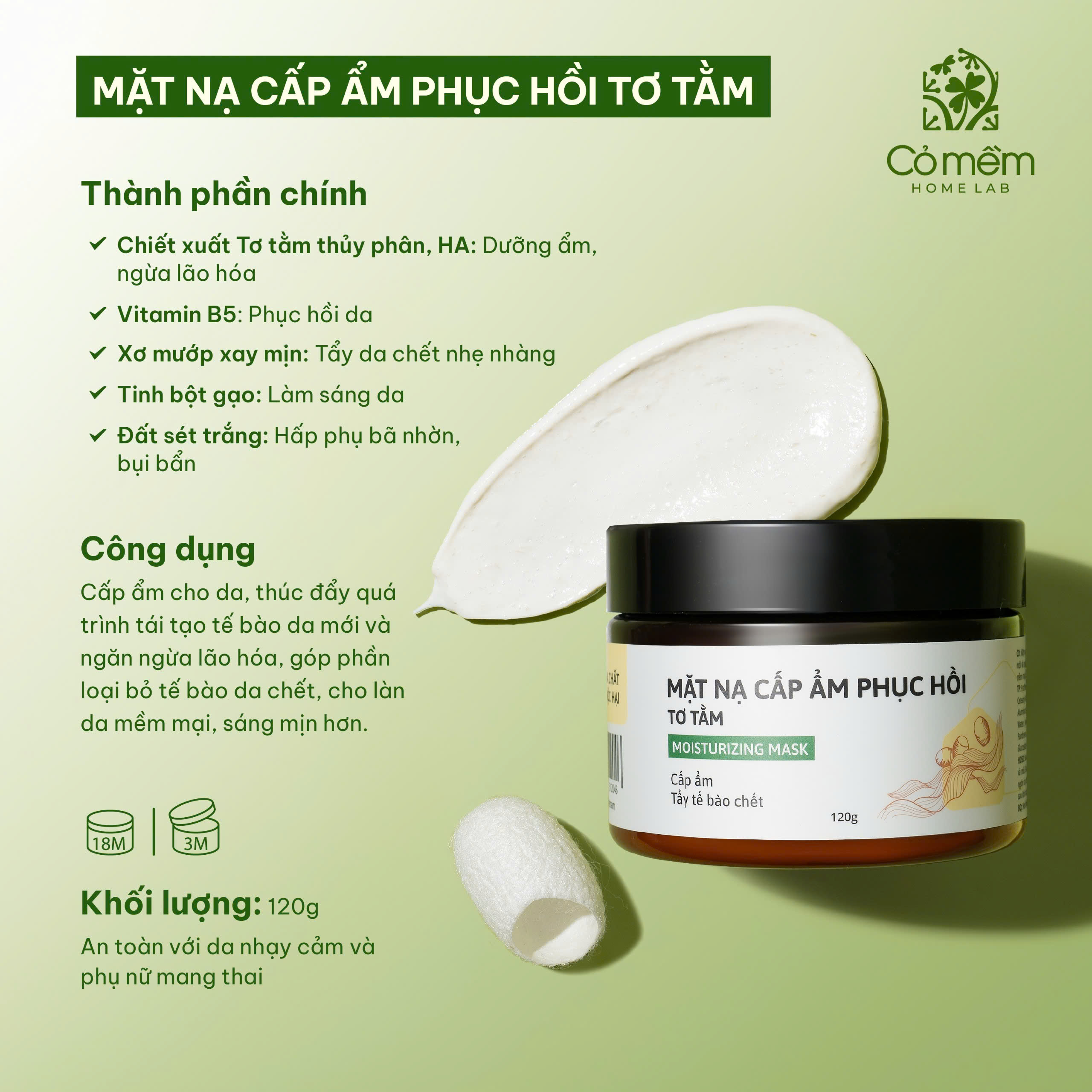 mặt nạ cấp ẩm phục hồi tơ tằm