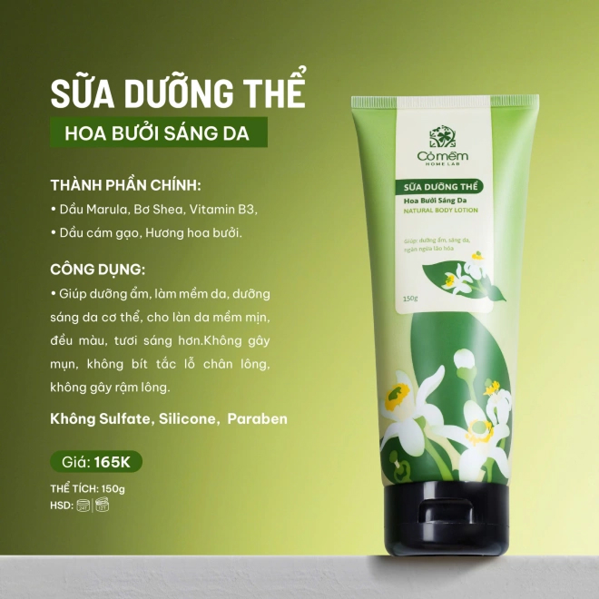 Sữa dưỡng thể Hoa bưởi có thành phần lành tính