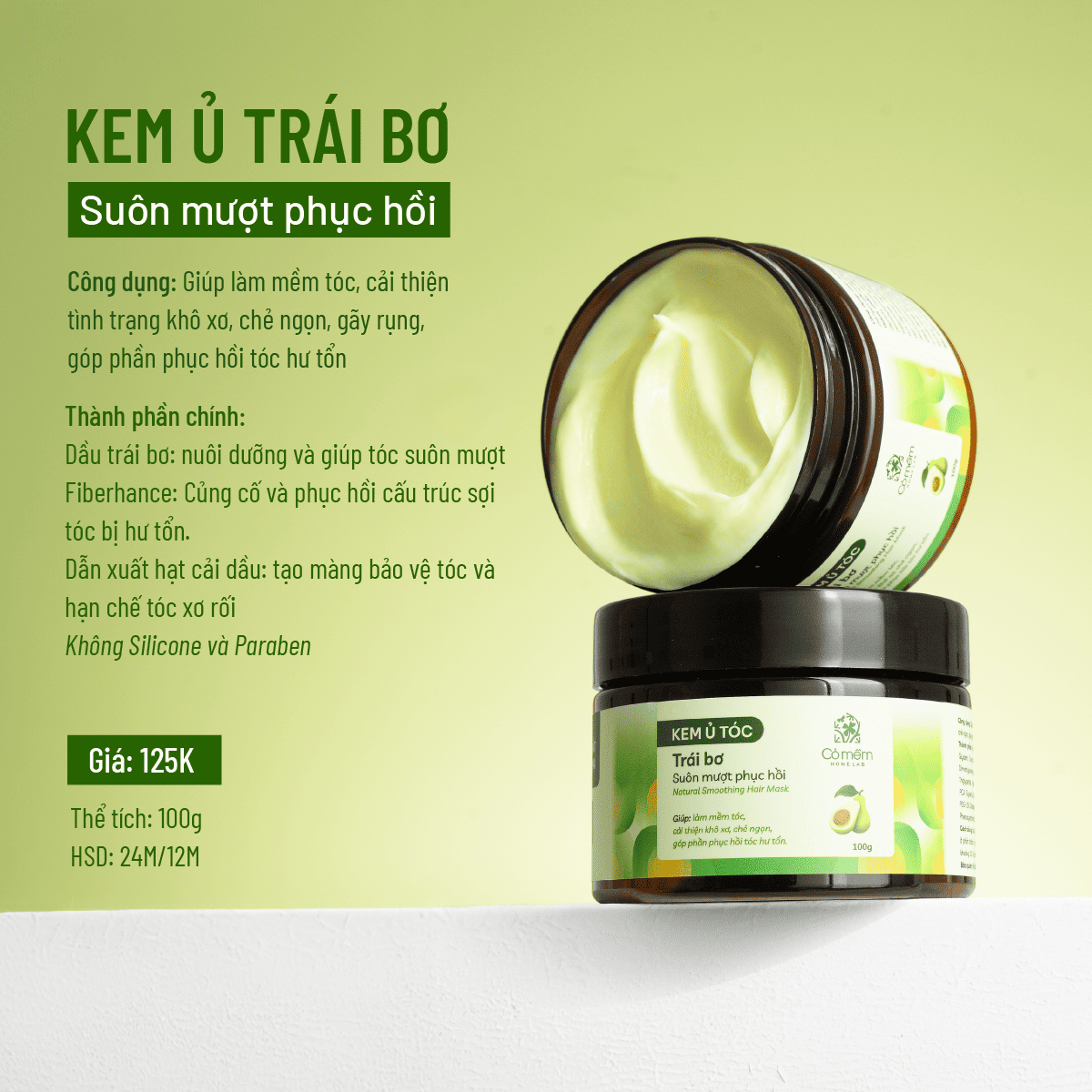 Kem ủ tóc Trái bơ Suôn mượt Phục hồi