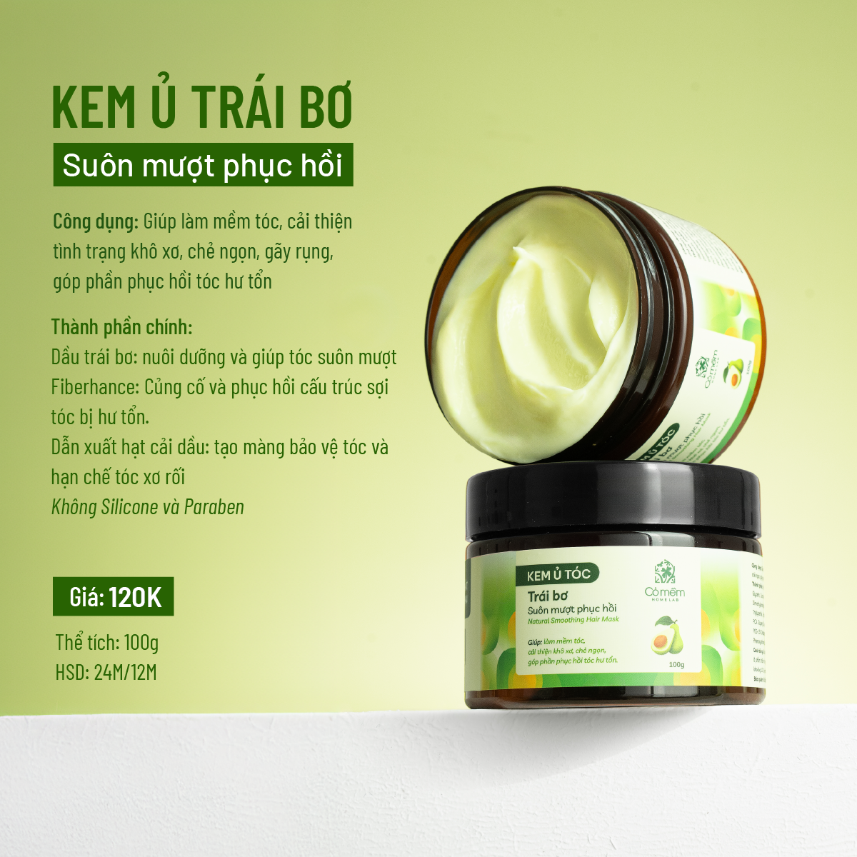 Kem ủ tóc Trái bơ Suôn mượt Phục hồi