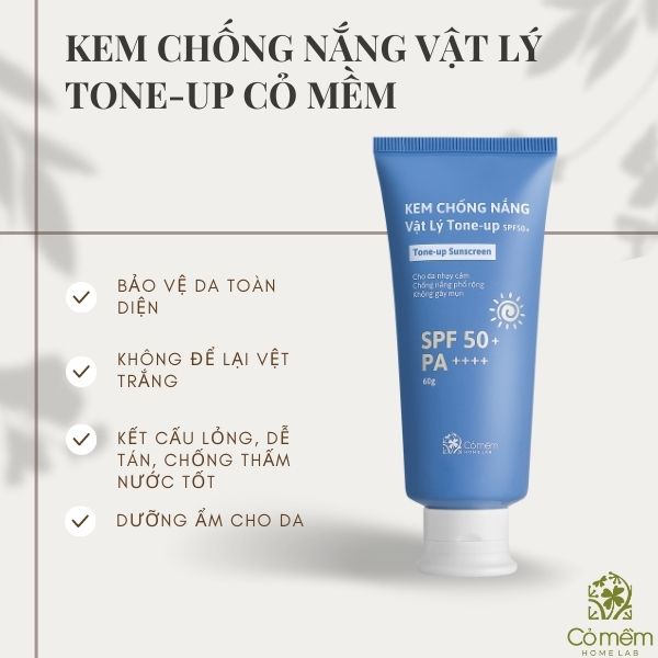 Kem chống nắng vật lý phổ rộng Tone-up Cỏ Mềm