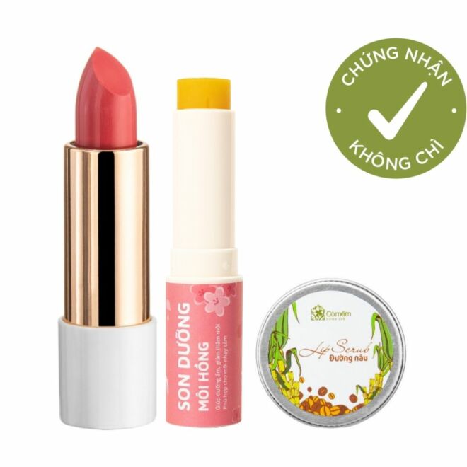 Combo Son màu + Son dưỡng môi hồng + Lipscrub đường nâu