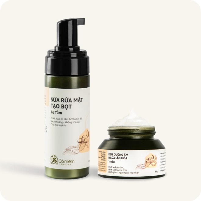 Combo Sữa rửa mặt tạo bọt Tơ Tằm + Kem dưỡng ẩm Tơ Tằm