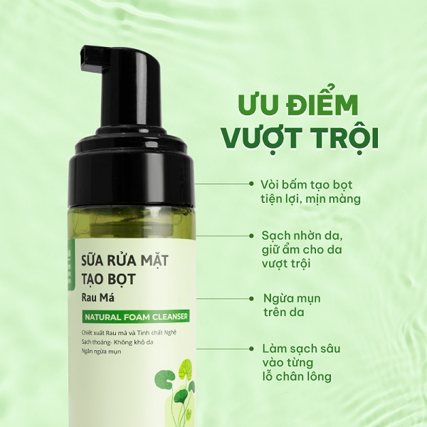 công dụng sữa rửa mặt rau má cho da dầu mụn