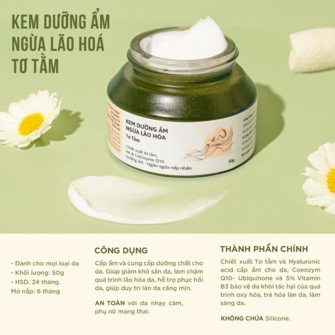 Kem dưỡng ẩm ngừa lão hóa Tơ tằm - dưỡng ẩm chuyên sâu với Coenzym Q10