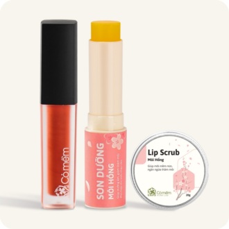 Combo Son màu + Son dưỡng môi hồng + Lipscrub Môi hồng Combo Son màu + Son dưỡng môi hồng + Lipscrub Môi hồng