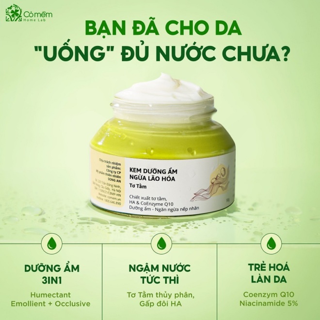 Kem dưỡng ẩm ngừa lão hóa Tơ tằm - dưỡng ẩm chuyên sâu với Coenzym Q10