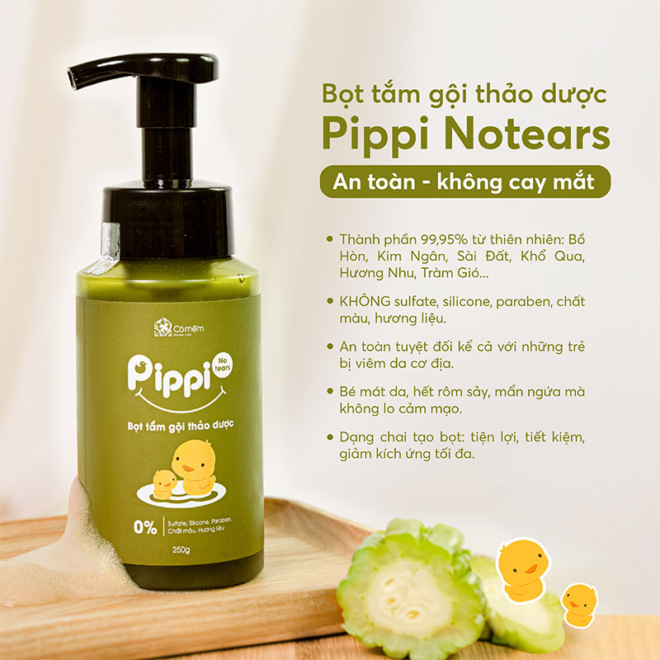Bọt tắm gội Thảo dược Pippi Notears (Không cay mắt)