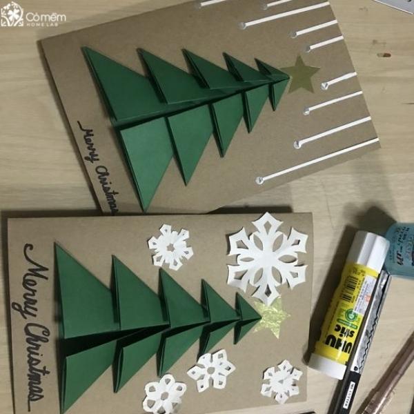 Thiệp Noel 3D hình cây thông handmade từ giấy A4
