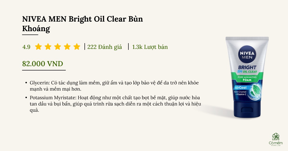 Sữa rửa mặt NIVEA MEN Bright Oil Clear Bùn Khoáng